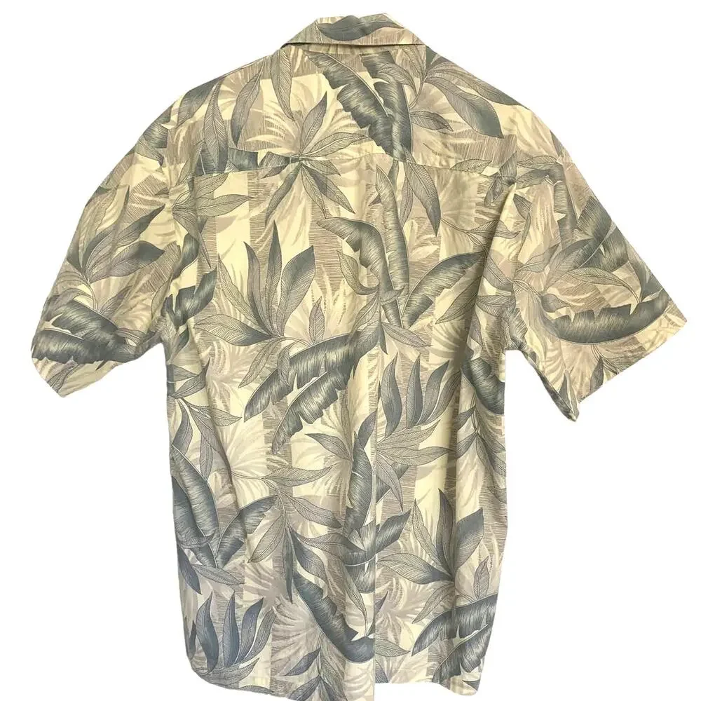 Cooke Street Honolulu Camp Hawaiian Shirt Medium Gray Button Up Pocket Tropical